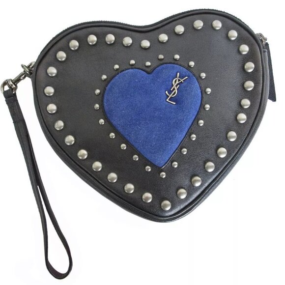 Auth SAINT LAURENT Clutch bag Black / blue leather/suede - Picture 2 of 12